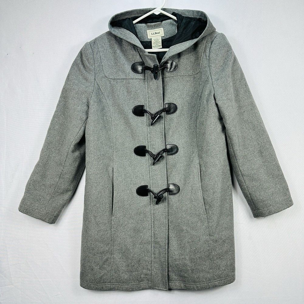 LL Bean Women's Classic Lambswool Duffel Hooded Coat Size Large Pet Gray 276813